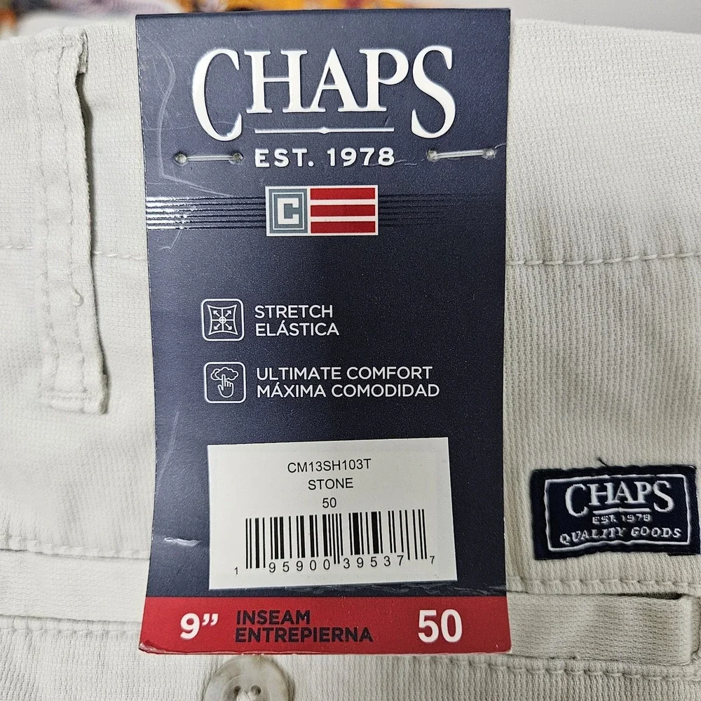 Chaps Ultimate Cargo Shorts Men's 50 (51x9) Beige‎ Side Pockets Stretch NWT